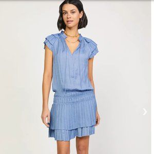 Current Air Jacquard Dot Pleated Dress Dusty Blue
